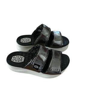 Hey Dude Metallic Black Sandals size W6